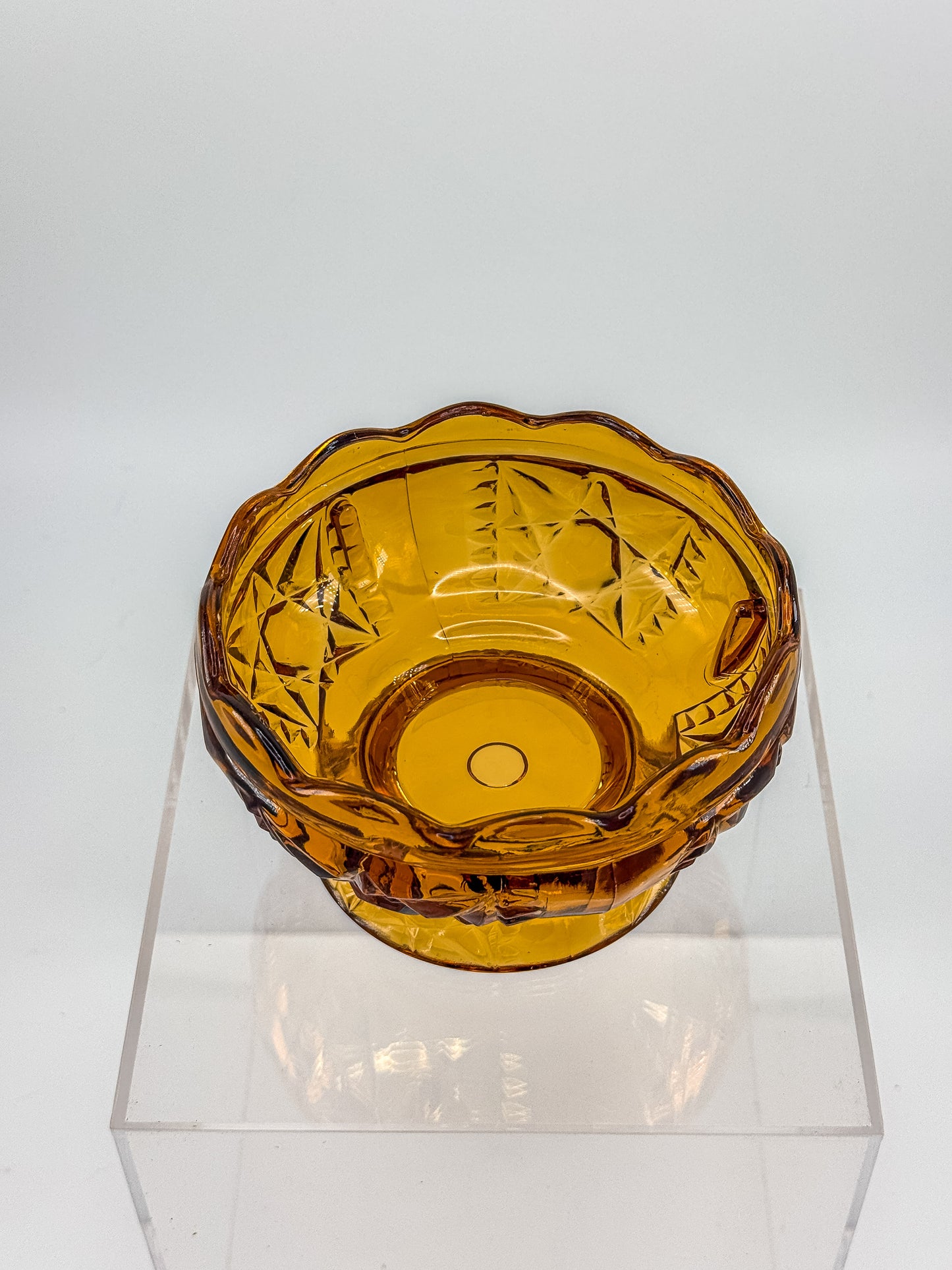 Vintage Indiana Glass Amber Stars & Bars Fairy Lamp Base Only — Chipped