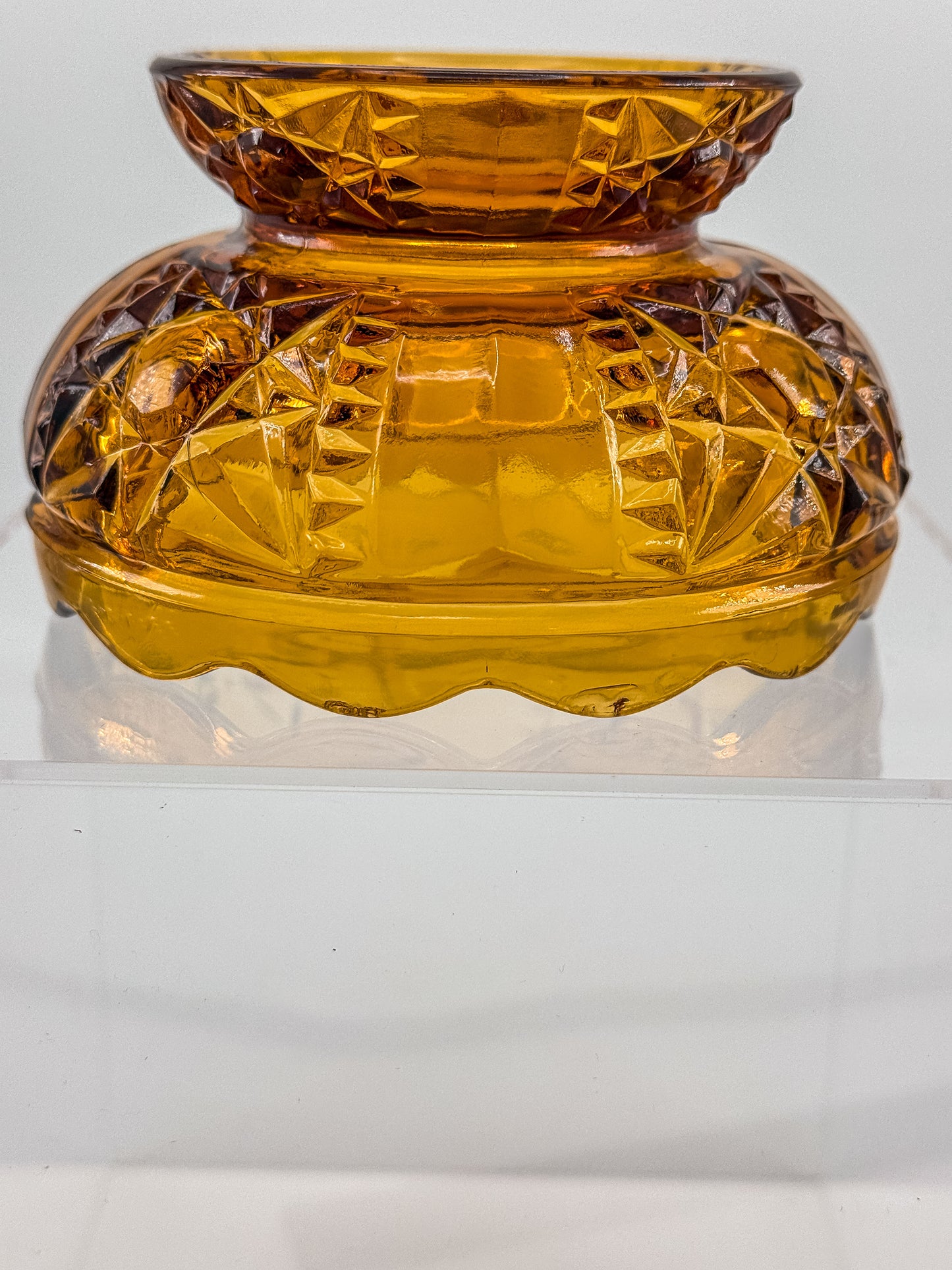 Vintage Indiana Glass Amber Stars & Bars Fairy Lamp Base Only — Chipped