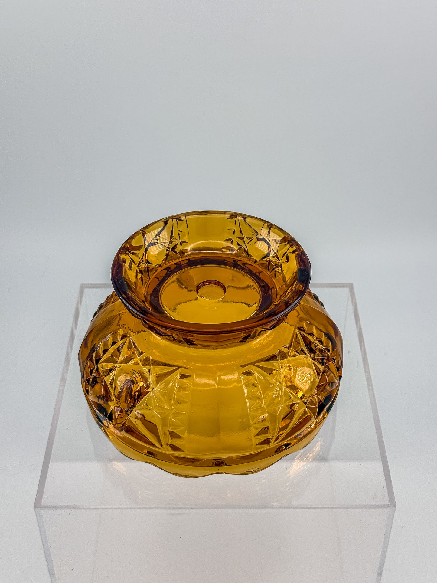 Vintage Indiana Glass Amber Stars & Bars Fairy Lamp Base Only — Chipped