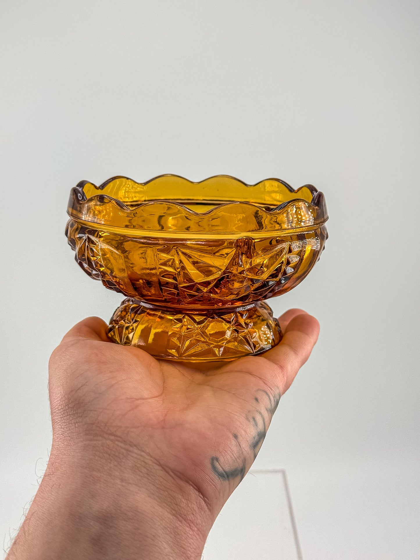 Vintage Indiana Glass Amber Stars & Bars Fairy Lamp Base Only — Chipped