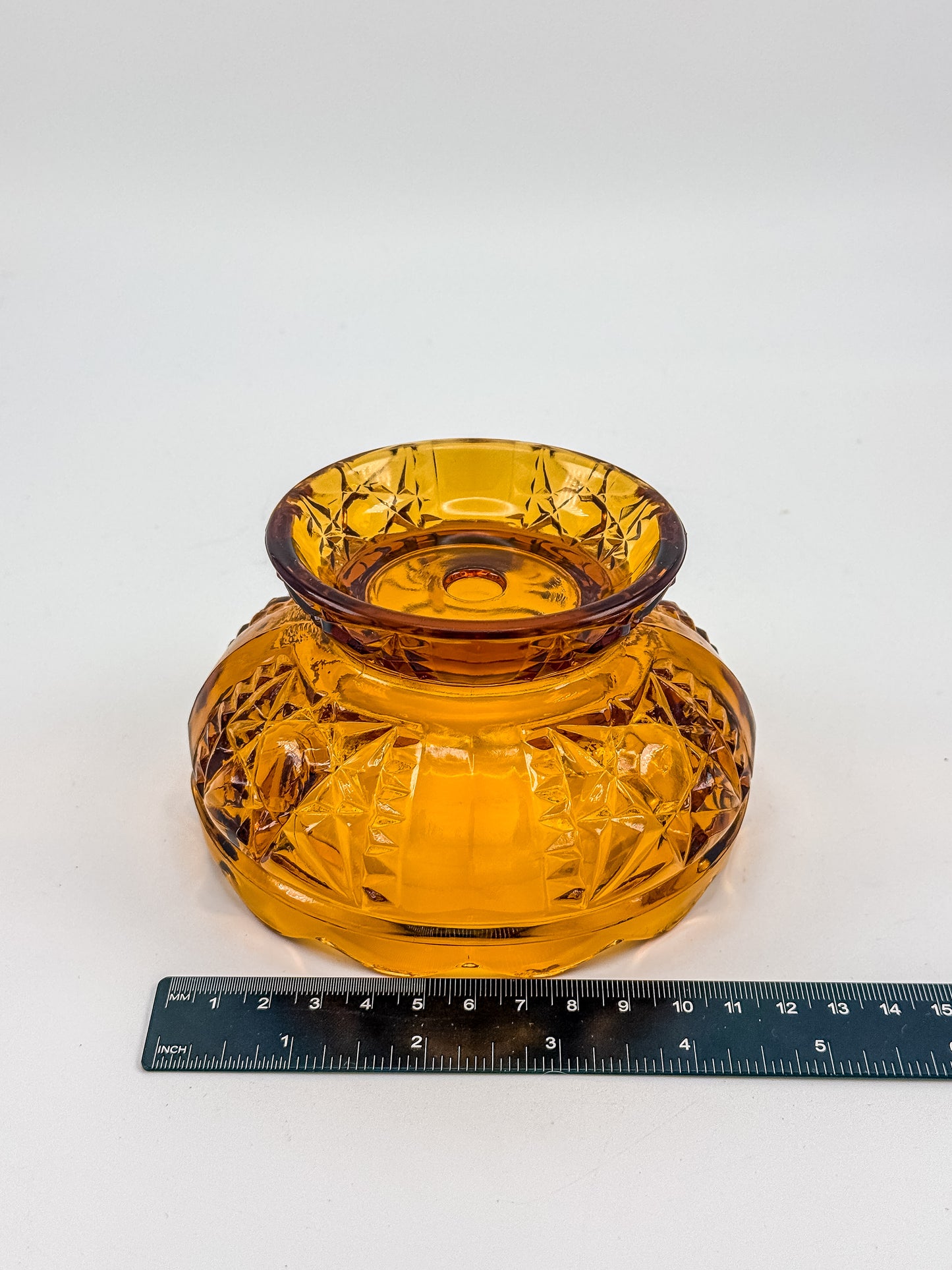 Vintage Indiana Glass Amber Stars & Bars Fairy Lamp Base Only — Chipped