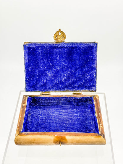 Vintage Bone Jewelry Box | Handcrafted Brass Inlay Keepsake Box | Blue Lined Trinket Box
