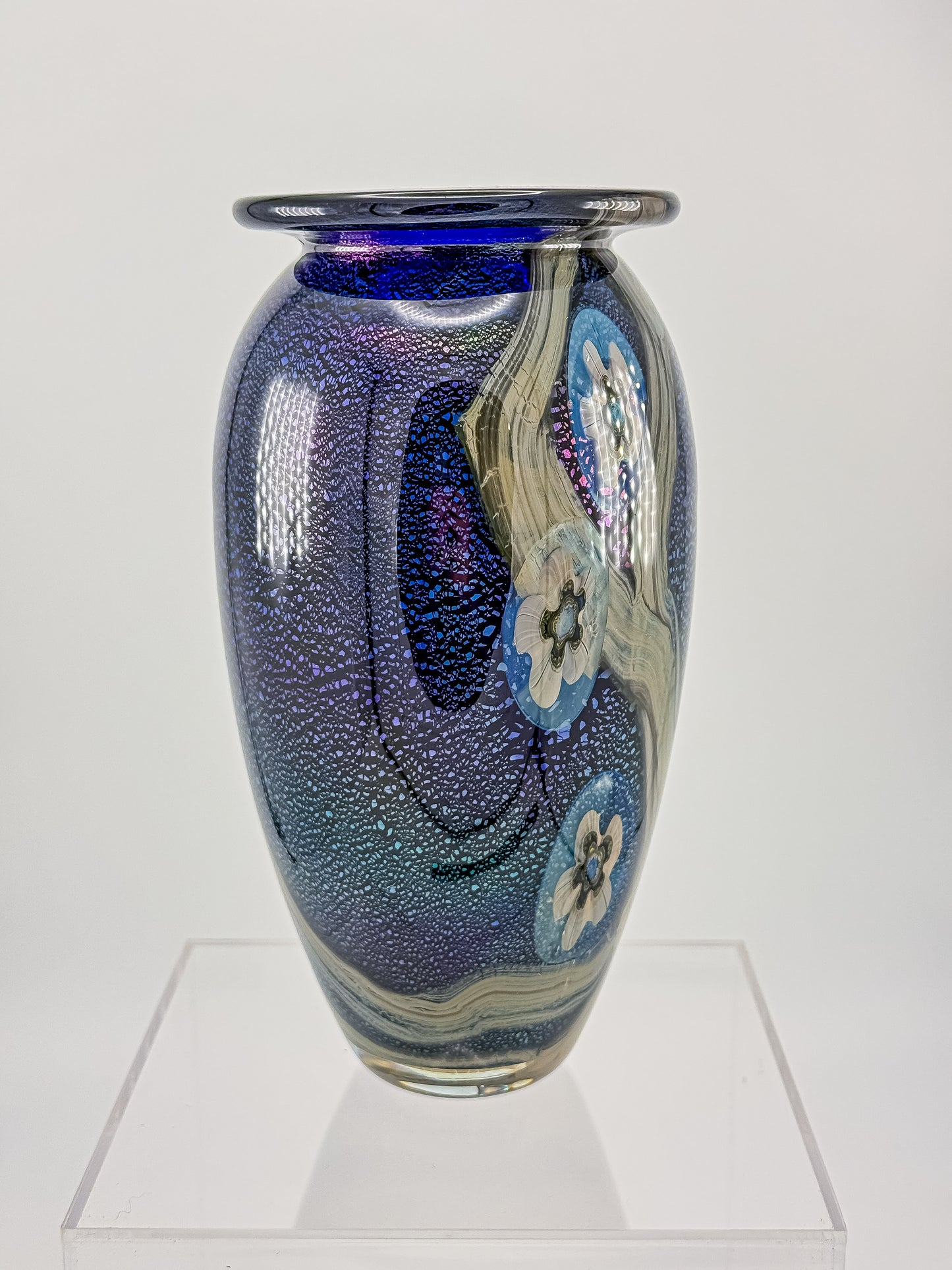 Eickholt Blue Dichroic Anemone Art Glass Vase | Signed Studio Art Glass | Iridescent Glass Vase