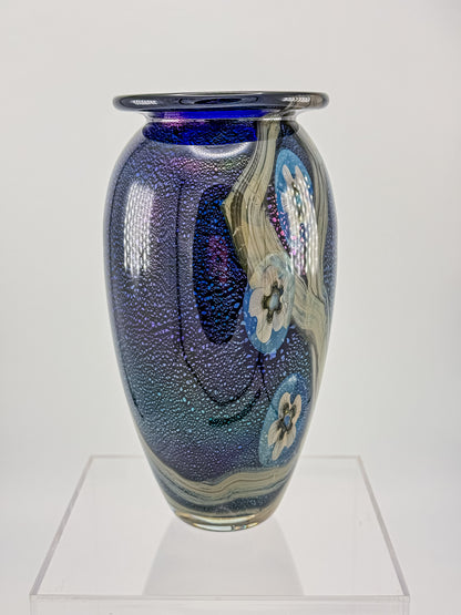 Eickholt Blue Dichroic Anemone Art Glass Vase | Signed Studio Art Glass | Iridescent Glass Vase