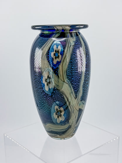 Eickholt Blue Dichroic Anemone Art Glass Vase | Signed Studio Art Glass | Iridescent Glass Vase