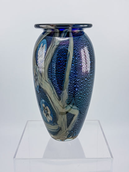 Eickholt Blue Dichroic Anemone Art Glass Vase | Signed Studio Art Glass | Iridescent Glass Vase