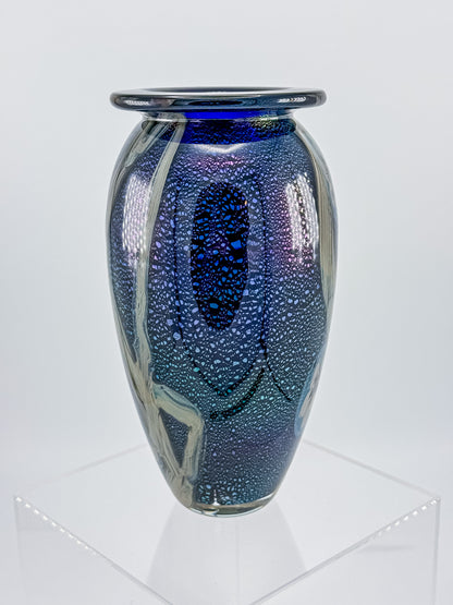 Eickholt Blue Dichroic Anemone Art Glass Vase | Signed Studio Art Glass | Iridescent Glass Vase