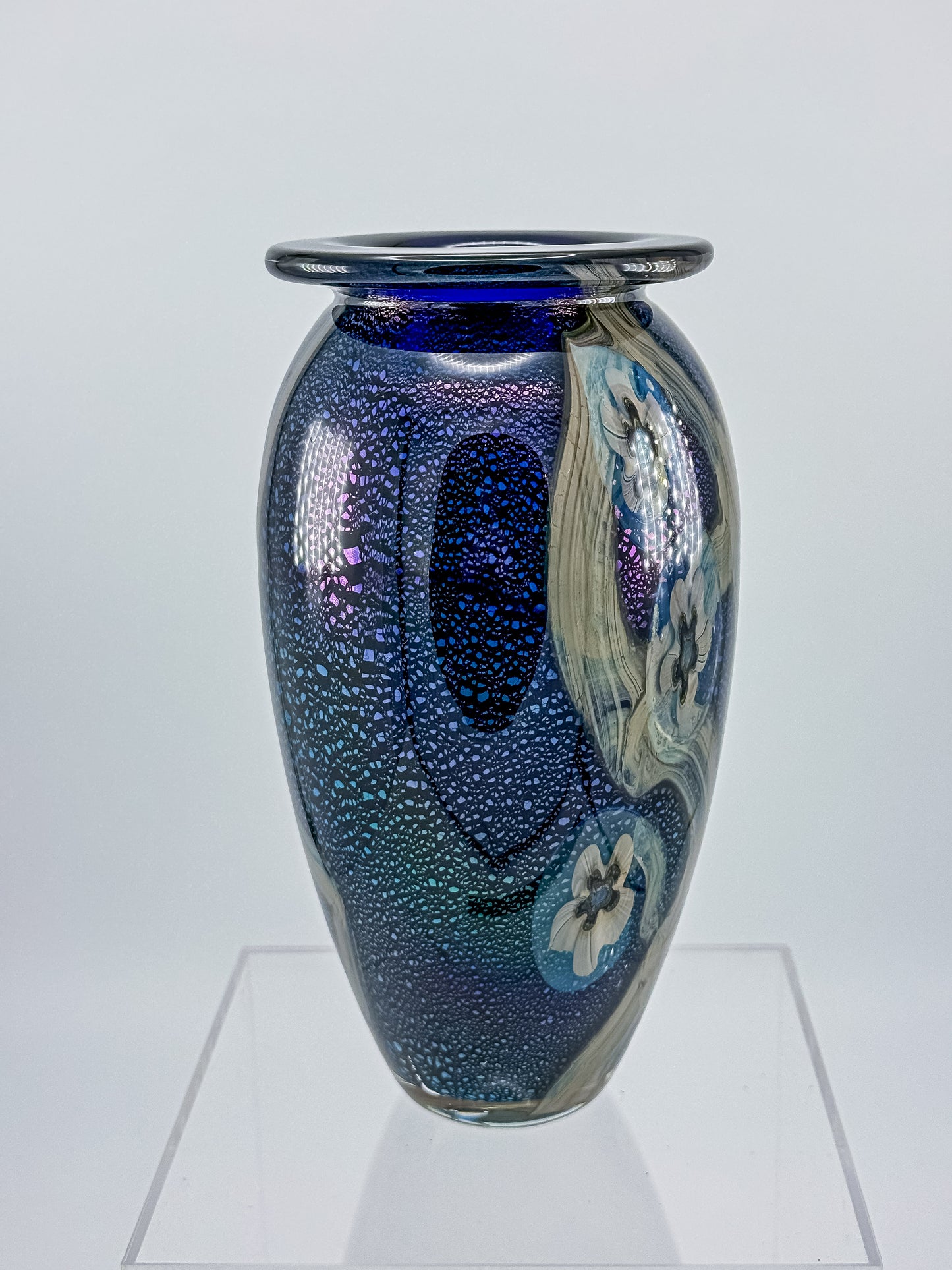 Eickholt Blue Dichroic Anemone Art Glass Vase | Signed Studio Art Glass | Iridescent Glass Vase