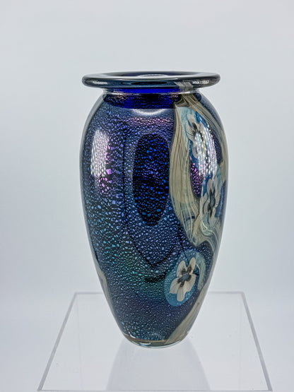 Eickholt Blue Dichroic Anemone Art Glass Vase | Signed Studio Art Glass | Iridescent Glass Vase