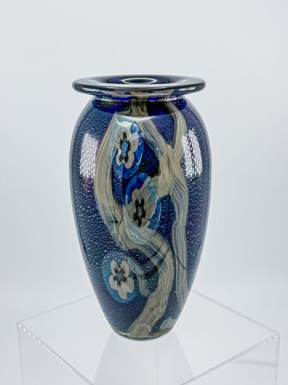 Eickholt Blue Dichroic Anemone Art Glass Vase | Signed Studio Art Glass | Iridescent Glass Vase