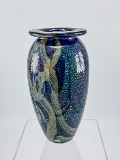 Eickholt Blue Dichroic Anemone Art Glass Vase | Signed Studio Art Glass | Iridescent Glass Vase