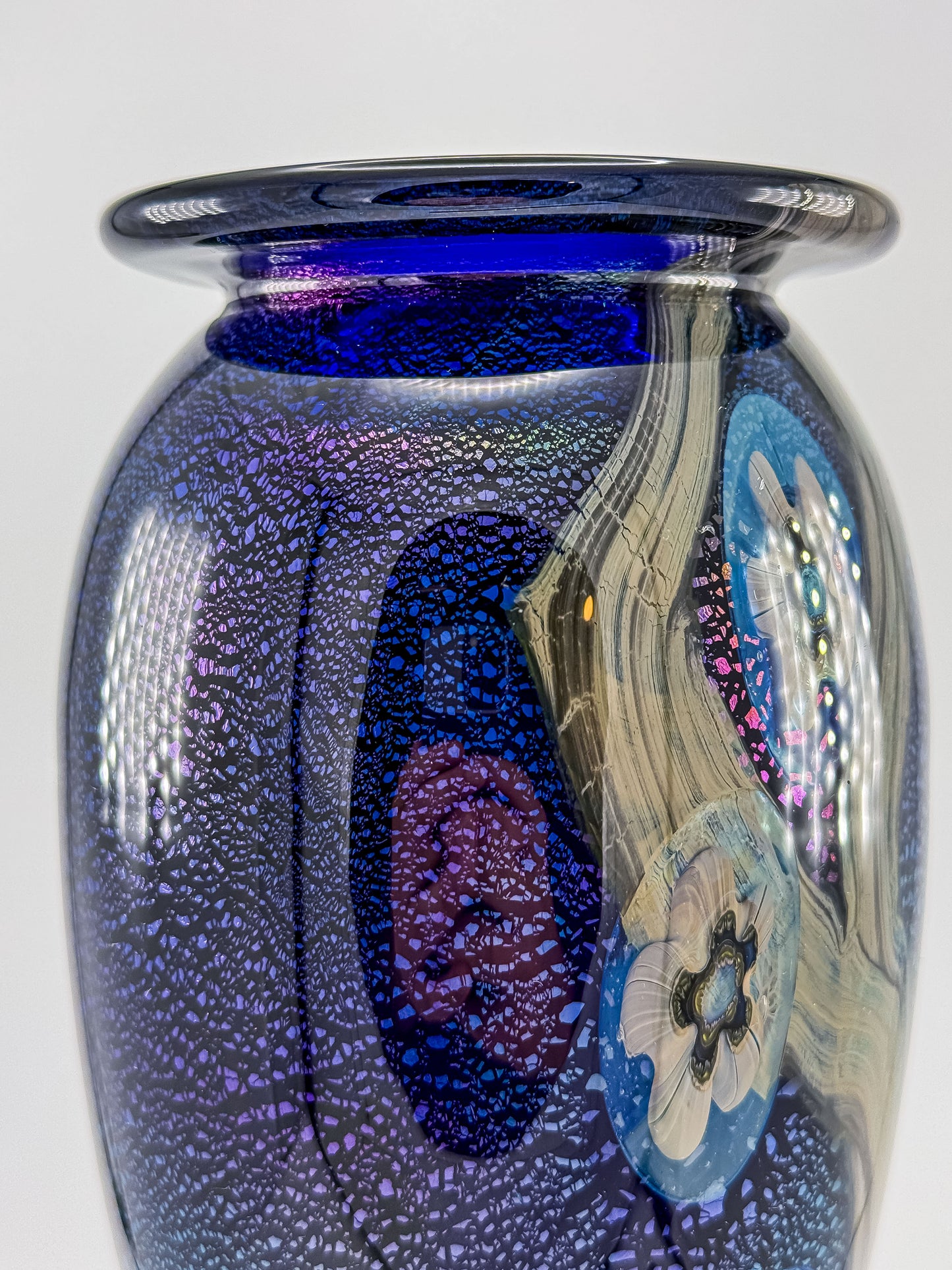 Eickholt Blue Dichroic Anemone Art Glass Vase | Signed Studio Art Glass | Iridescent Glass Vase