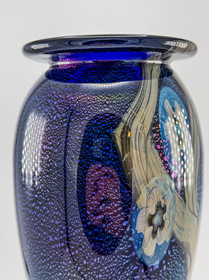 Eickholt Blue Dichroic Anemone Art Glass Vase | Signed Studio Art Glass | Iridescent Glass Vase