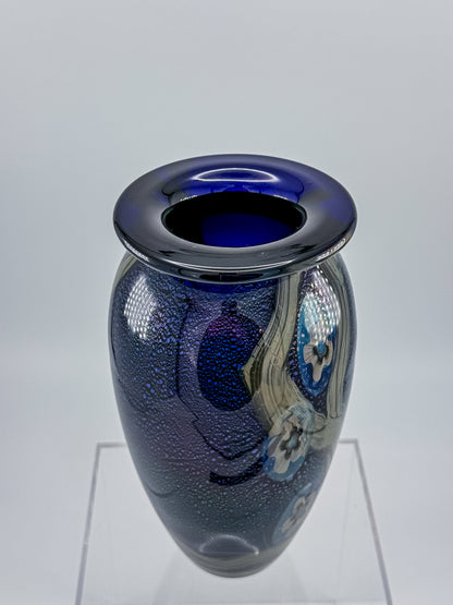 Eickholt Blue Dichroic Anemone Art Glass Vase | Signed Studio Art Glass | Iridescent Glass Vase