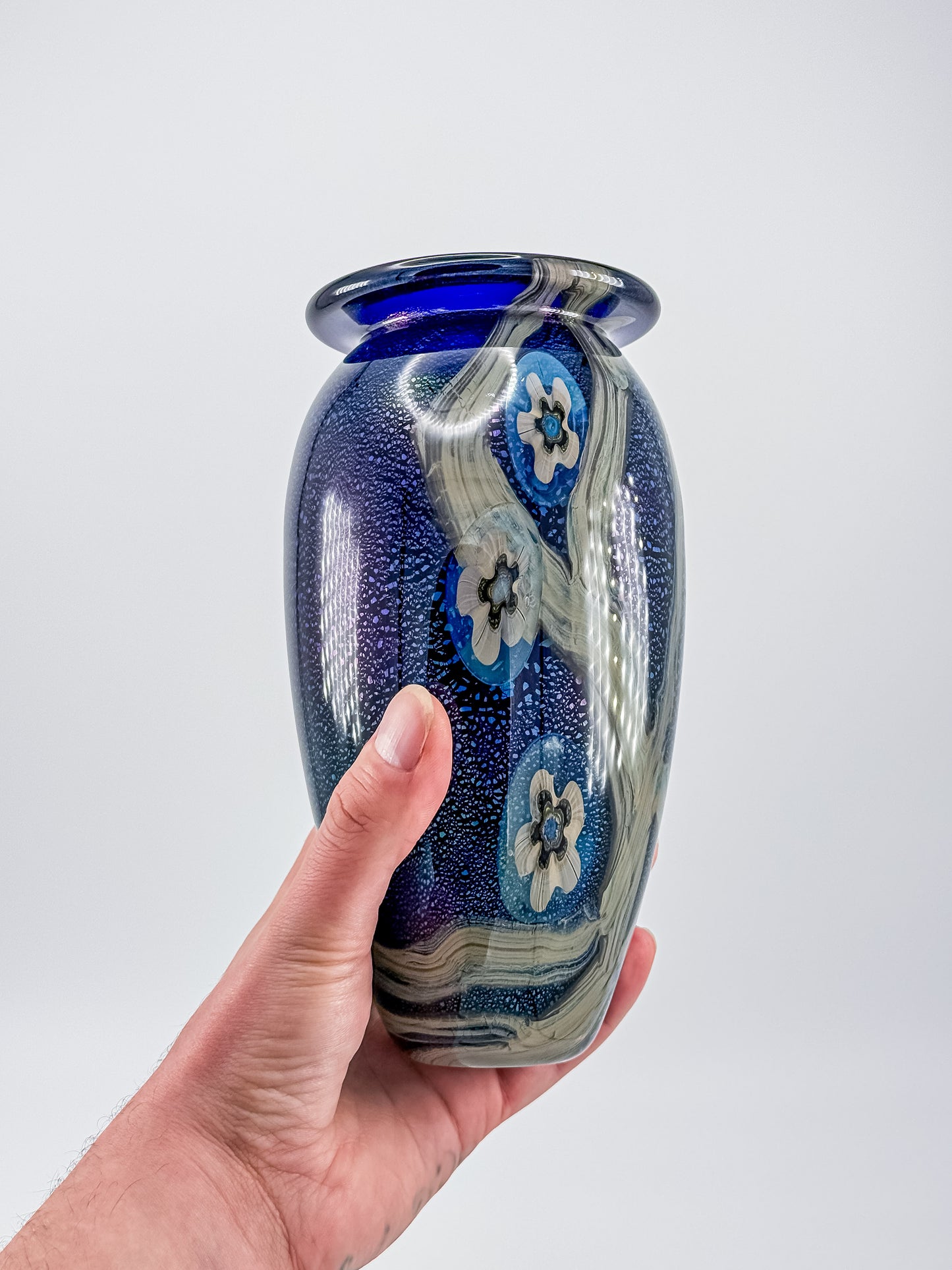 Eickholt Blue Dichroic Anemone Art Glass Vase | Signed Studio Art Glass | Iridescent Glass Vase