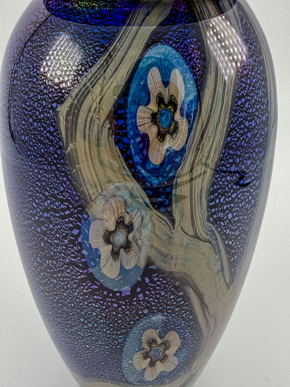 Eickholt Blue Dichroic Anemone Art Glass Vase | Signed Studio Art Glass | Iridescent Glass Vase