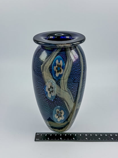 Eickholt Blue Dichroic Anemone Art Glass Vase | Signed Studio Art Glass | Iridescent Glass Vase
