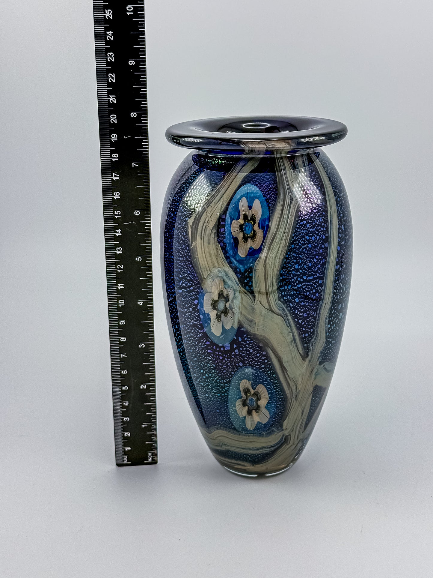 Eickholt Blue Dichroic Anemone Art Glass Vase | Signed Studio Art Glass | Iridescent Glass Vase