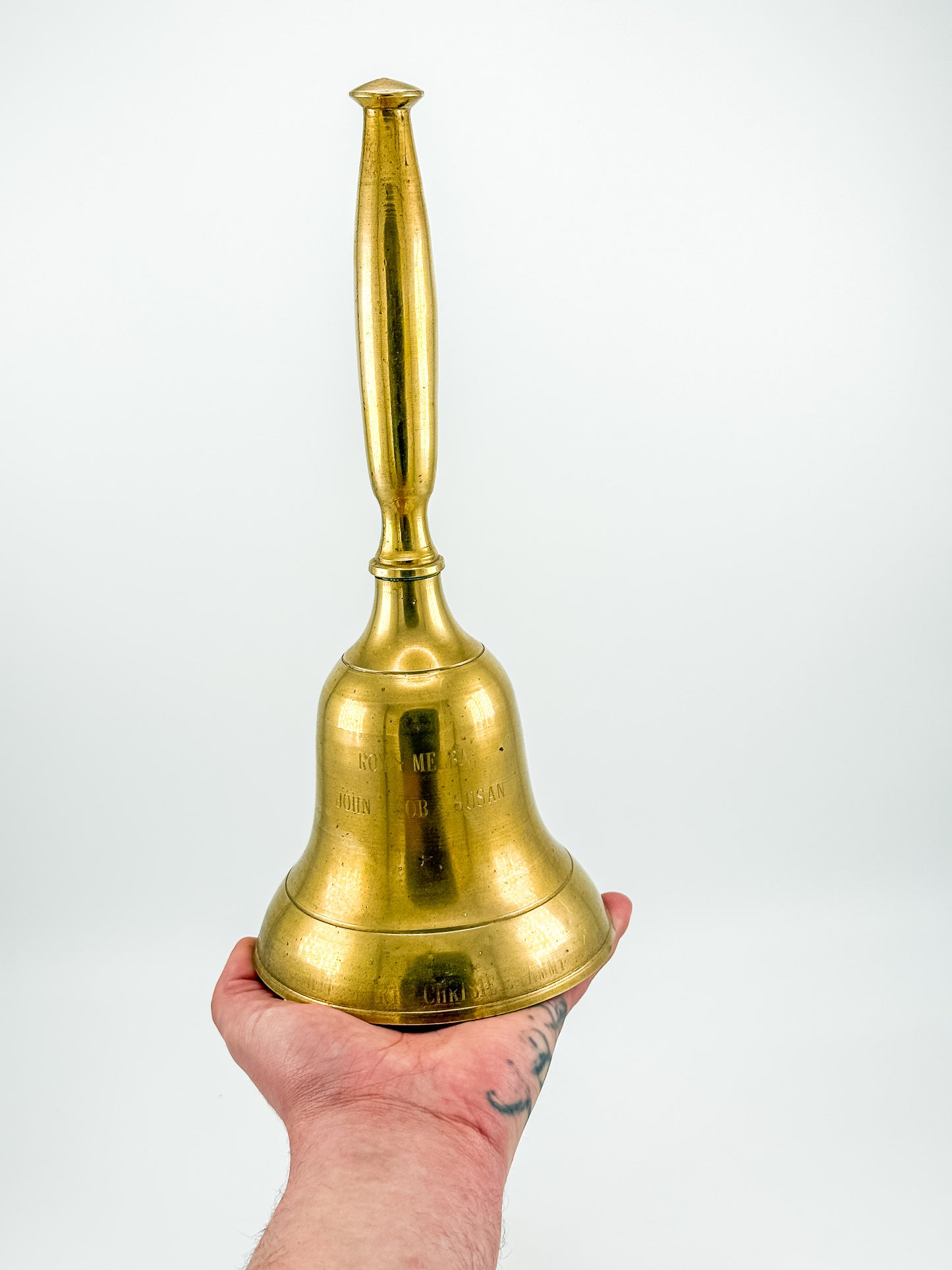 Vintage Engraved Brass Hand Bell – Personalized Family Names