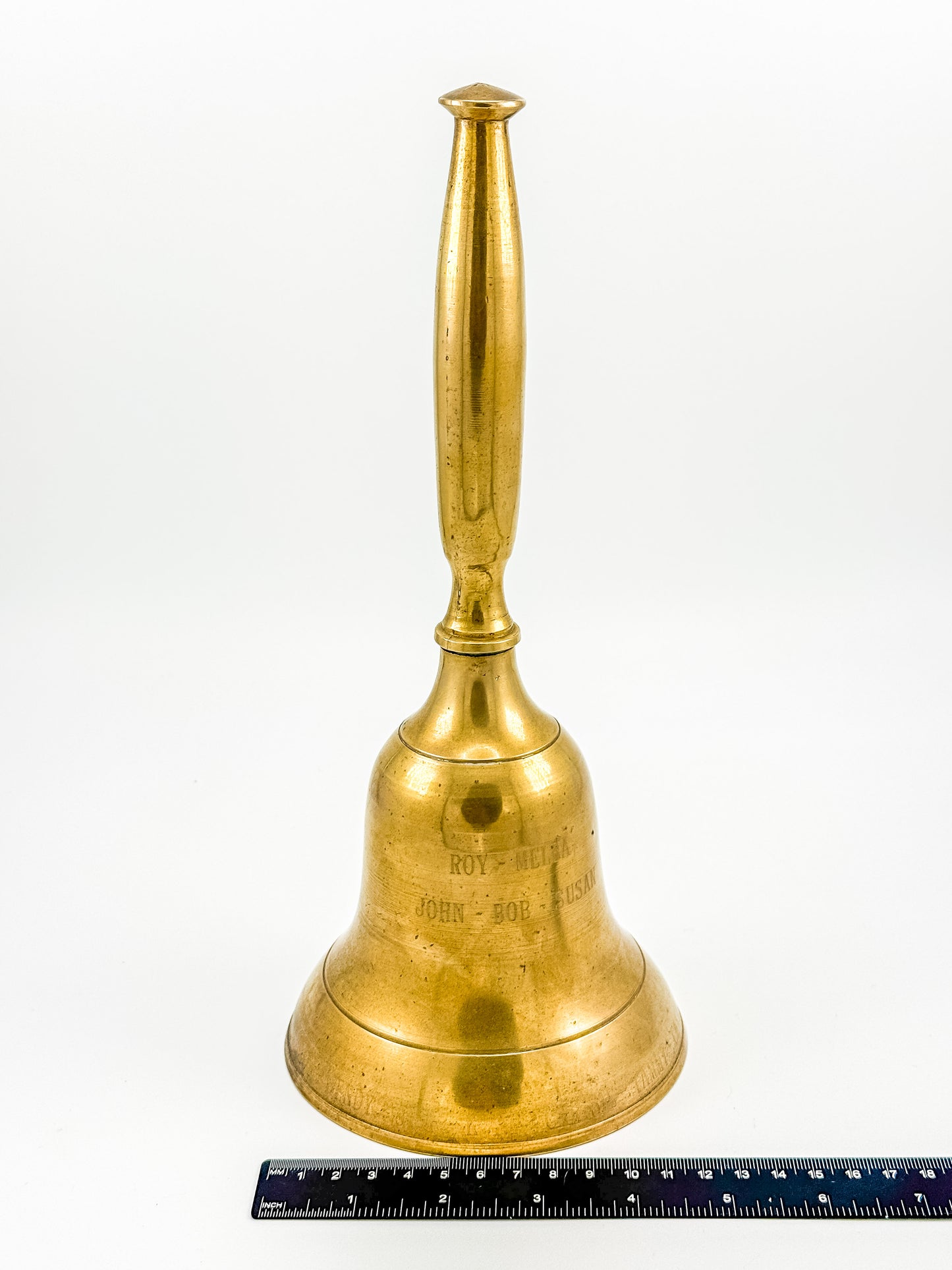 Vintage Engraved Brass Hand Bell – Personalized Family Names
