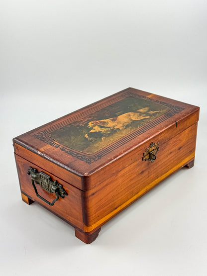 Antique Victorian Wooden Keepsake Box – Spaniel Dog Decoupage Lid