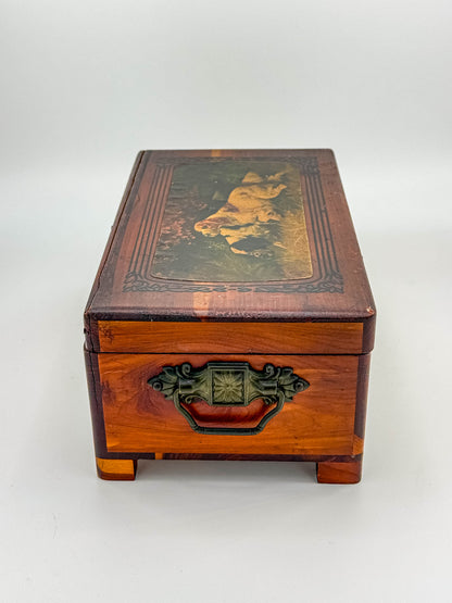 Antique Victorian Wooden Keepsake Box – Spaniel Dog Decoupage Lid