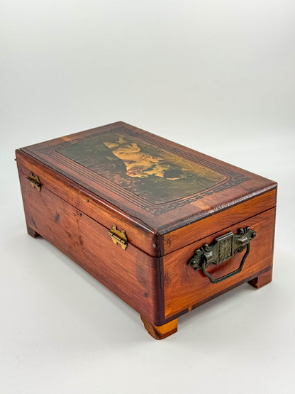 Antique Victorian Wooden Keepsake Box – Spaniel Dog Decoupage Lid