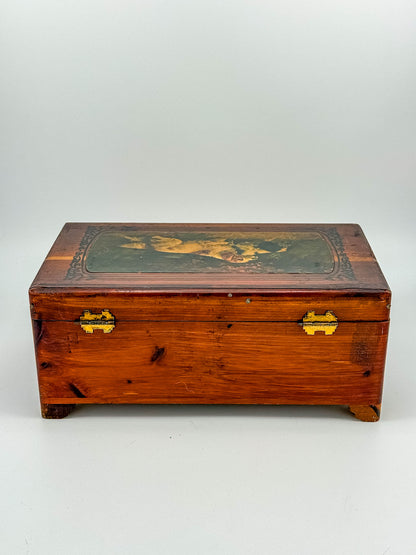 Antique Victorian Wooden Keepsake Box – Spaniel Dog Decoupage Lid