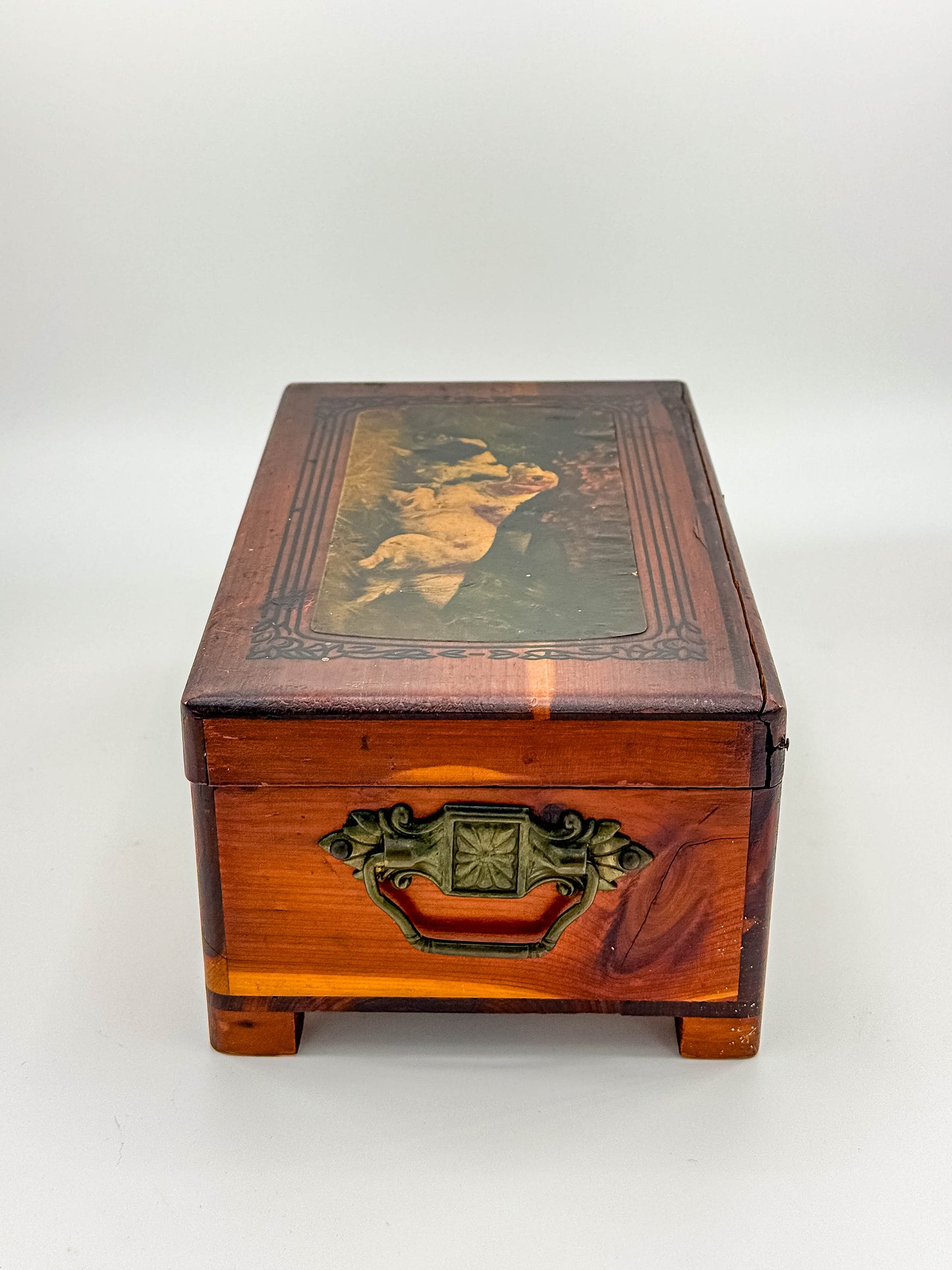 Antique Victorian Wooden Keepsake Box – Spaniel Dog Decoupage Lid
