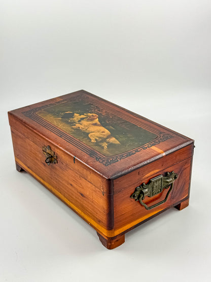 Antique Victorian Wooden Keepsake Box – Spaniel Dog Decoupage Lid