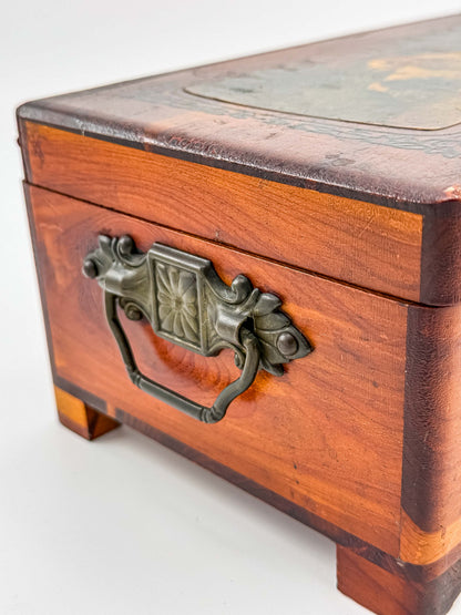 Antique Victorian Wooden Keepsake Box – Spaniel Dog Decoupage Lid