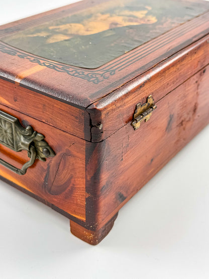 Antique Victorian Wooden Keepsake Box – Spaniel Dog Decoupage Lid