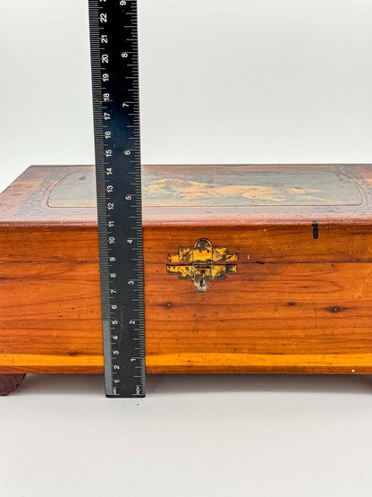 Antique Victorian Wooden Keepsake Box – Spaniel Dog Decoupage Lid