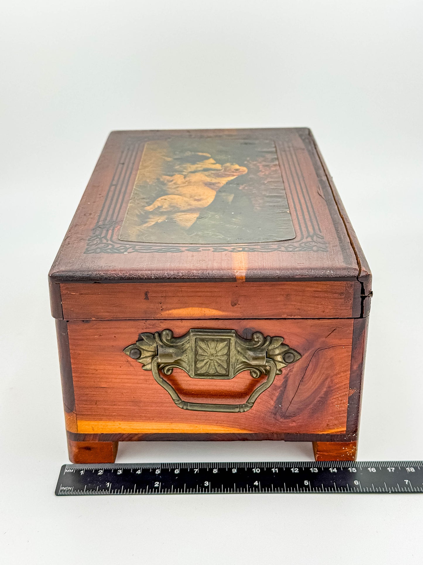Antique Victorian Wooden Keepsake Box – Spaniel Dog Decoupage Lid