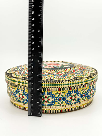 Vintage Dutch Round Tin Box – Floral Faux Bead Mosaic Lid