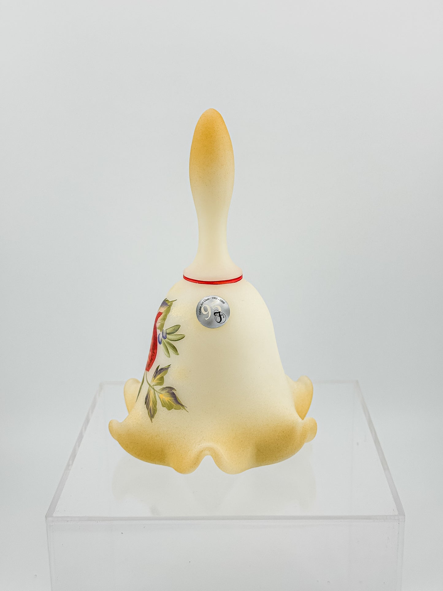 Fenton Custard Glass Bell – Hand Painted, Signed by D. Wright