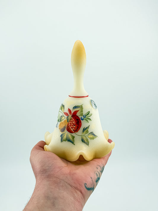 Fenton Custard Glass Bell – Hand Painted, Signed by D. Wright