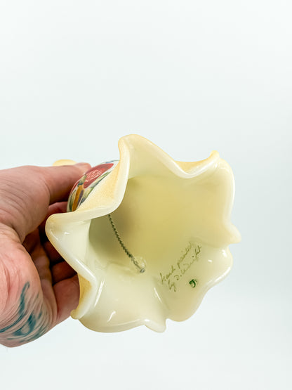 Fenton Custard Glass Bell – Hand Painted, Signed by D. Wright