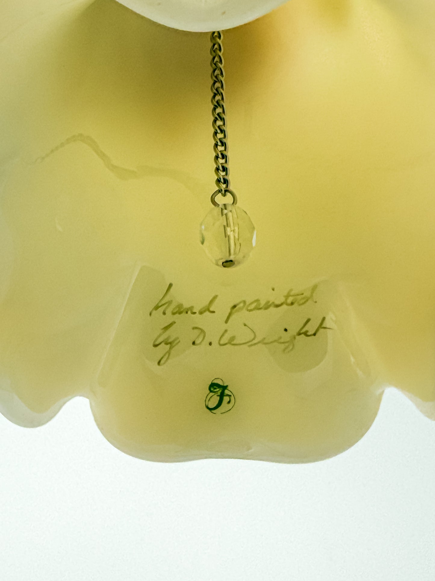 Fenton Custard Glass Bell – Hand Painted, Signed by D. Wright