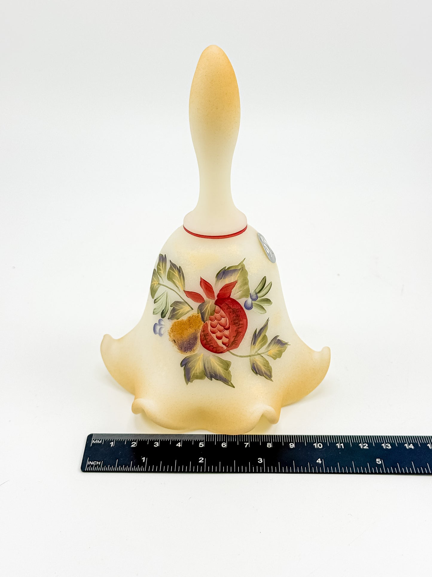 Fenton Custard Glass Bell – Hand Painted, Signed by D. Wright