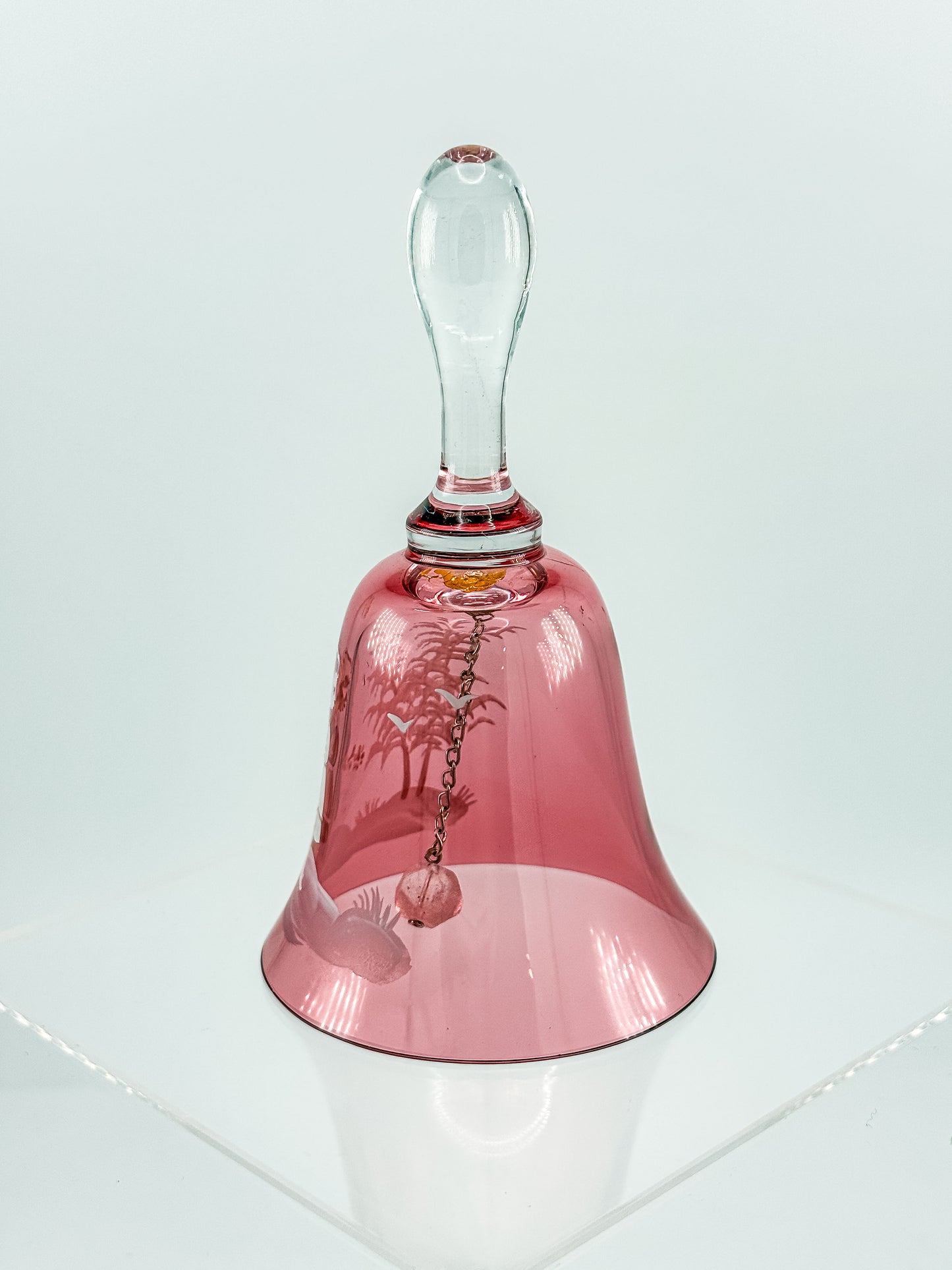Vintage Mary Gregory Cranberry Glass Bell – White Enamel Girl