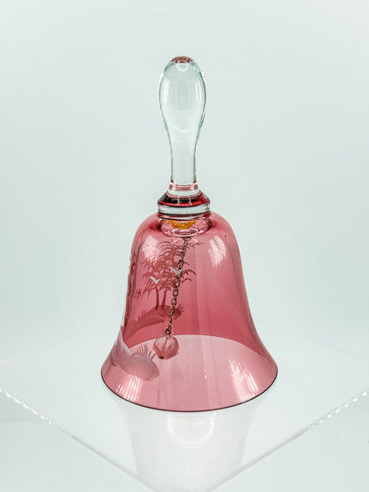 Vintage Mary Gregory Cranberry Glass Bell – White Enamel Girl