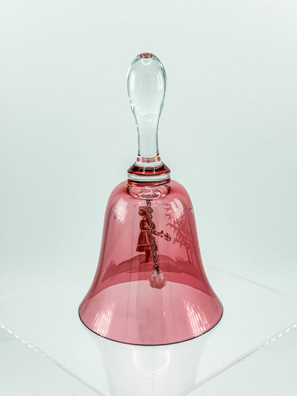Vintage Mary Gregory Cranberry Glass Bell – White Enamel Girl