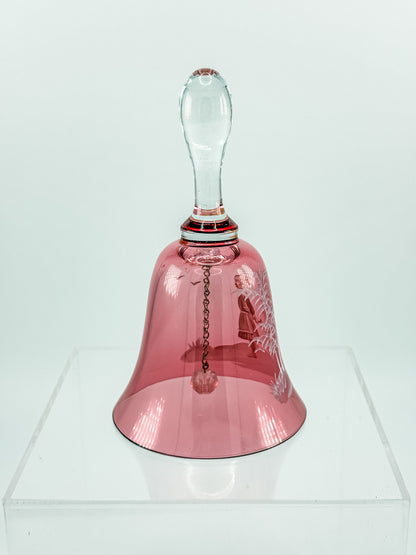 Vintage Mary Gregory Cranberry Glass Bell – White Enamel Girl