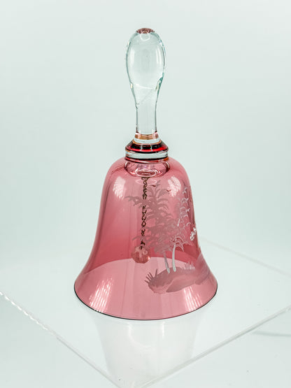 Vintage Mary Gregory Cranberry Glass Bell – White Enamel Girl