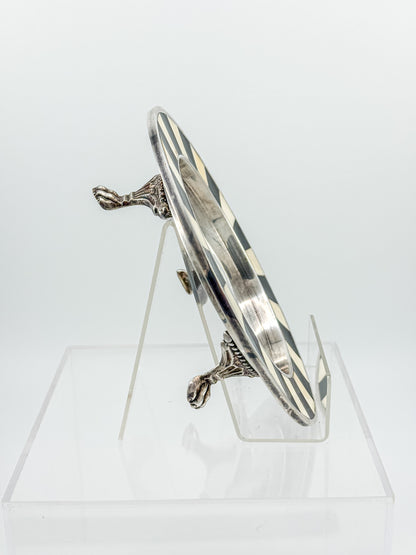 Vintage Silver Plate Footed Dish – Black & Bone Inlay