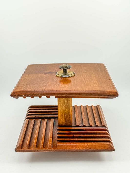 Vintage Mid-Century Modern Rotating Wood CD Holder – Carousel Storage Stand