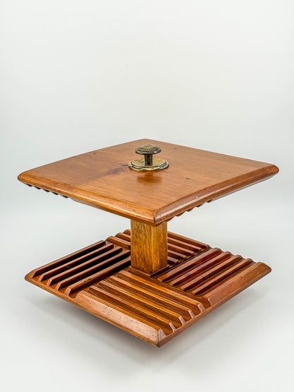 Vintage Mid-Century Modern Rotating Wood CD Holder – Carousel Storage Stand