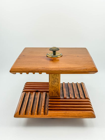 Vintage Mid-Century Modern Rotating Wood CD Holder – Carousel Storage Stand