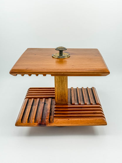 Vintage Mid-Century Modern Rotating Wood CD Holder – Carousel Storage Stand